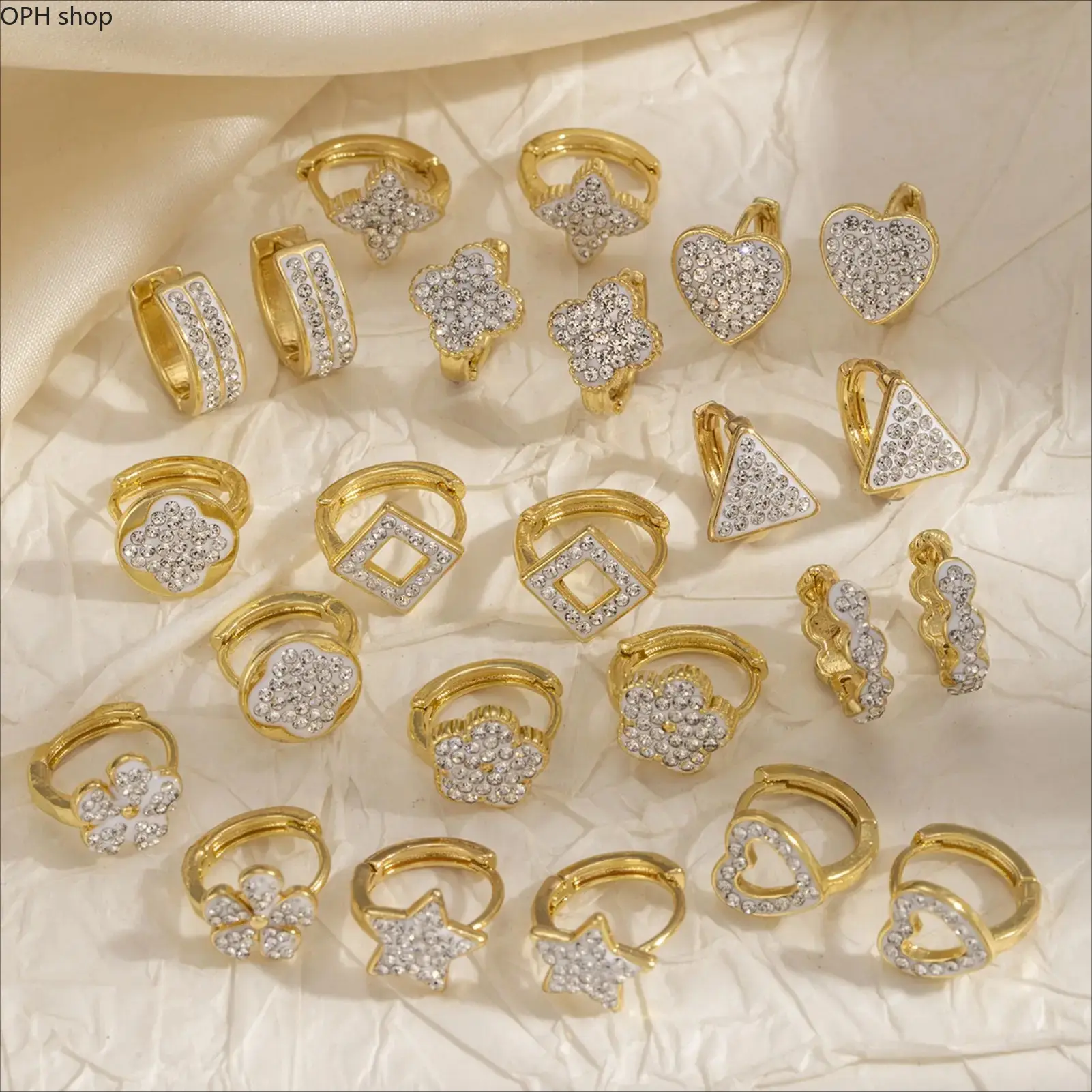 Women's Geometric Diamond-Shape Rhinestone Ear Cuffs - Full-Paved Premium Elegant Female Costume Jewelry Stud Earrings, Stud Earrings Jewelry Sets