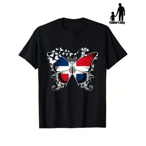 Dominican Republic Flag Butterfly T-Shirt for Men And Women - 100% Retro National Pride Design with Dominican Colors (White, Blue, Red) - Casual And Cultural Apparel, S-Xxl Sizes, Ideal Gift for Dominican Events