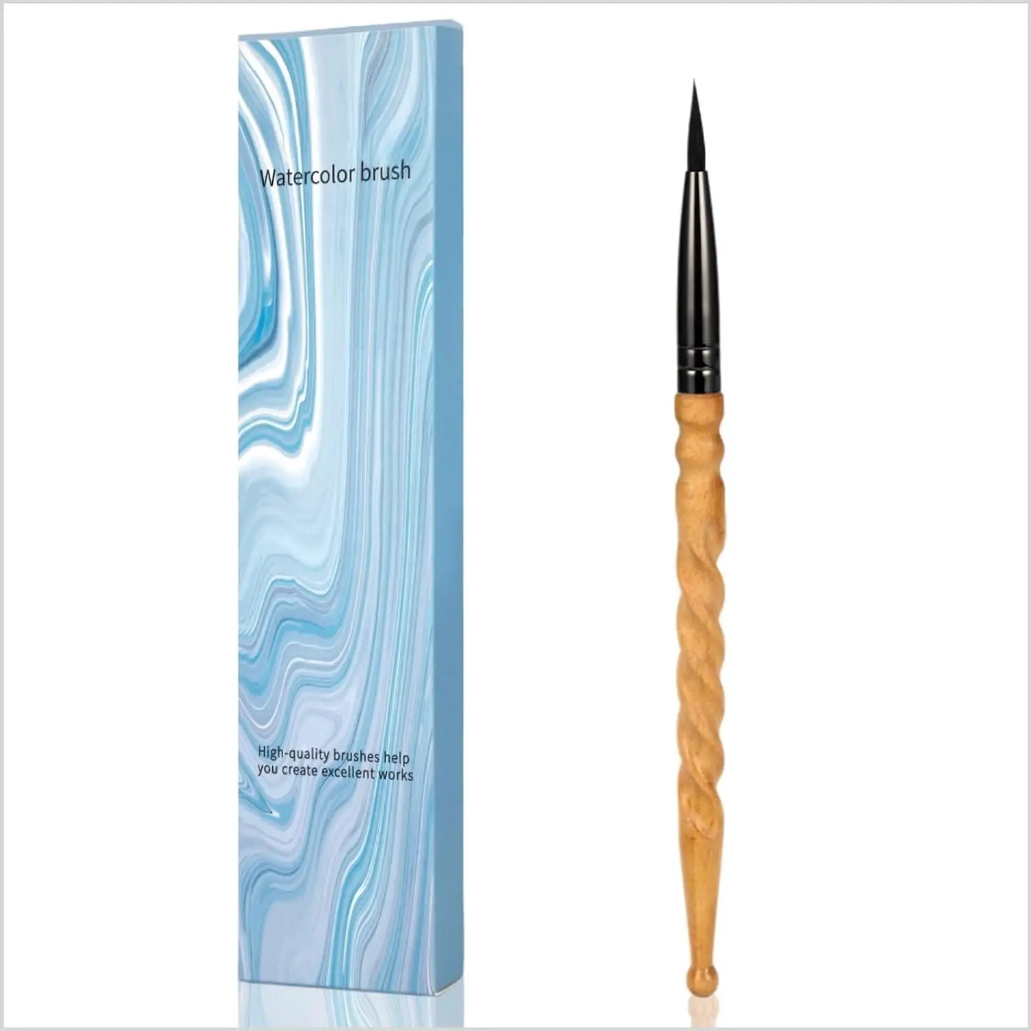 Round Watercolor Brush Size 4 - Professional  Hair Artist Brush for Watercolor,  & Gouache - Features a Hand-Carved Spiral Handle for Precision Detail and Small Washes