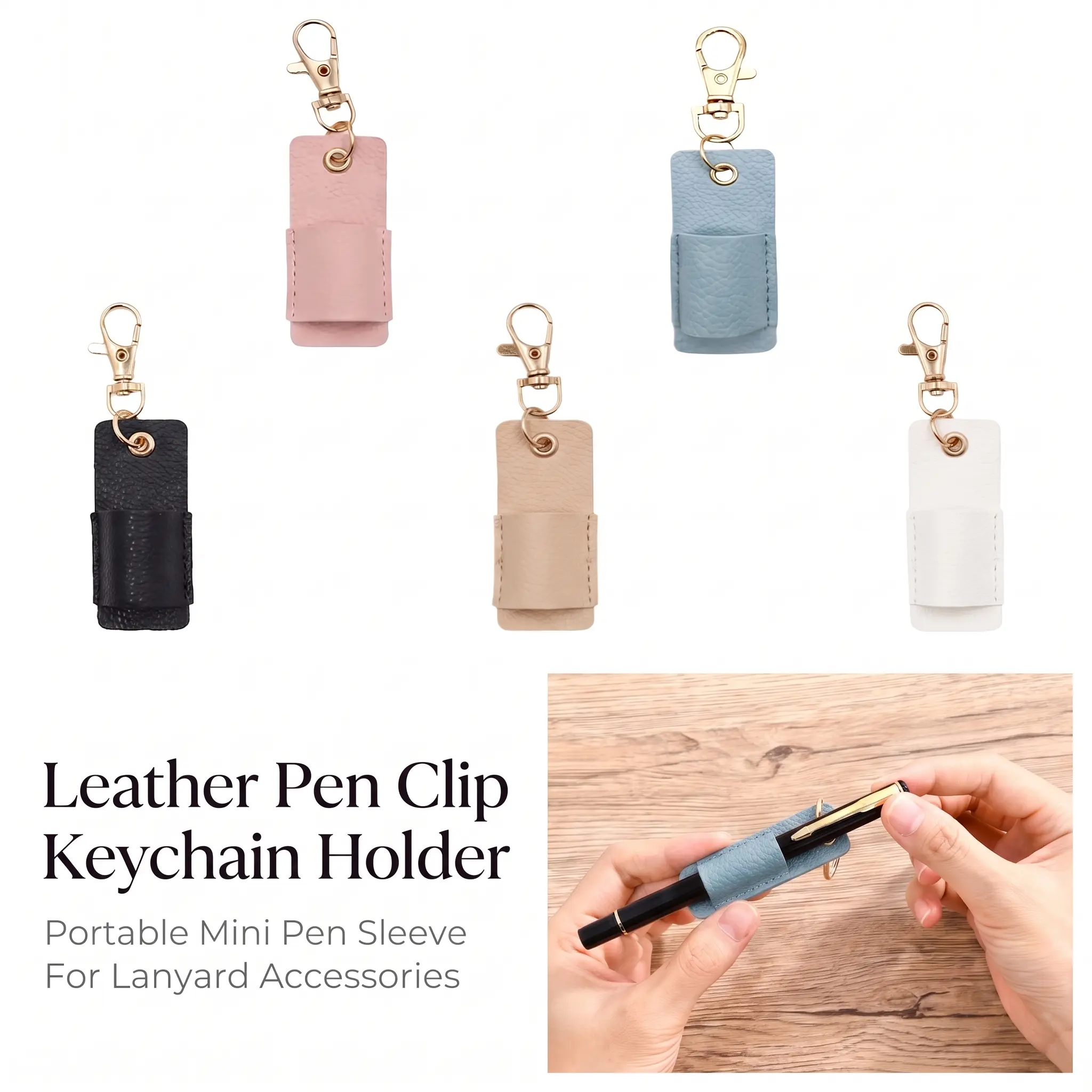 Portable Compact Soft Keychain Keyring Pen Holder, 1 Count PU Badge Pencil Case with Clip, Pen Holder Keychain Accessory Gifts for Indoor & Outdoor-YY0