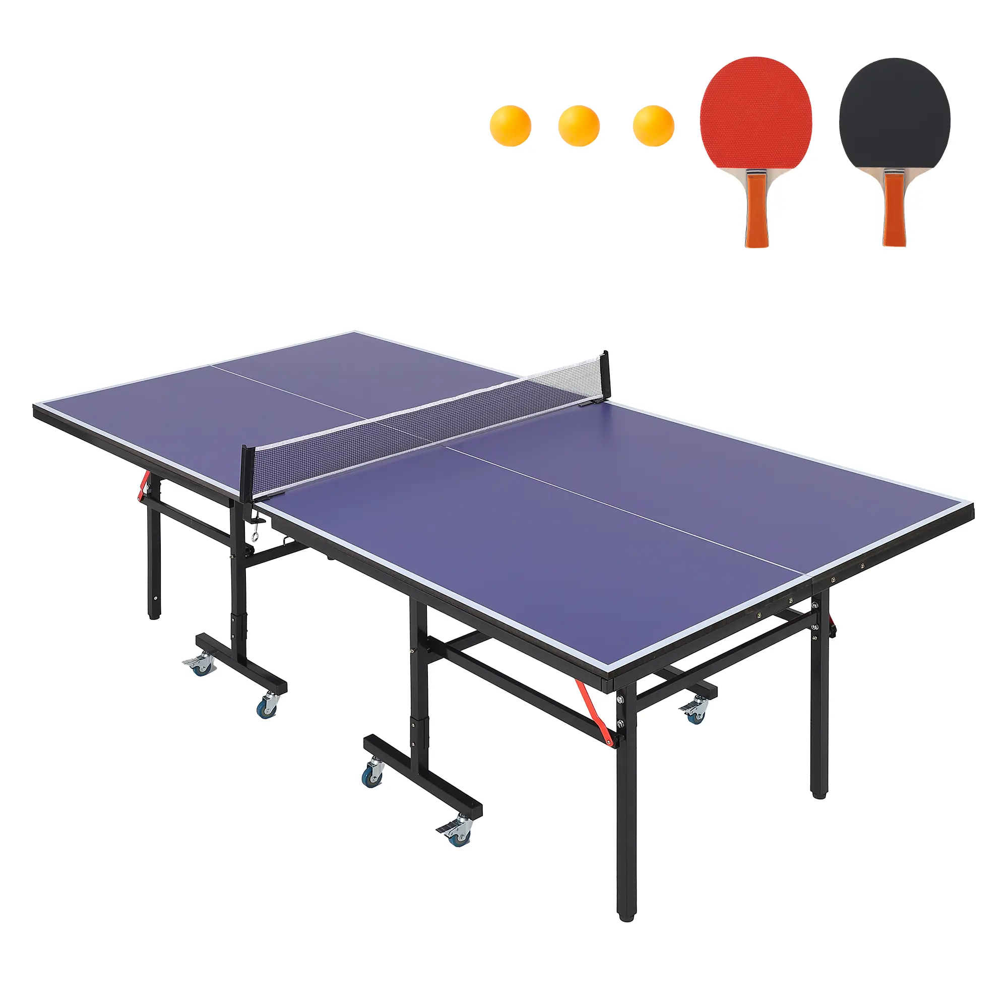 8FT Portable Folding Ping Pong Table - Weatherproof, Space-Saver, Easy Storage for Indoor/Outdoor Play, Blue