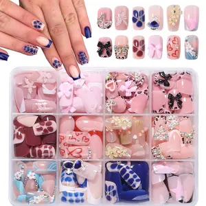 288pcs Short Square Press-On Nails, 3D Gel Nail Art Set, Spring Summer Colors, Peony Flower Design, Acrylic Material, Perfect Fit Kit, DIY Nails Art