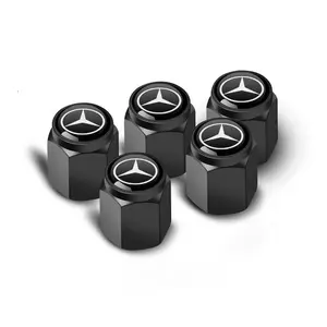 5PCS Metal Car Wheel Tire Valve Caps Air Stem Dust Cover Dustproof for Mercedes Benz Amg Glc Glb Gle Cla Clk W206 W204 W205 W212 W213 Auto Accessories