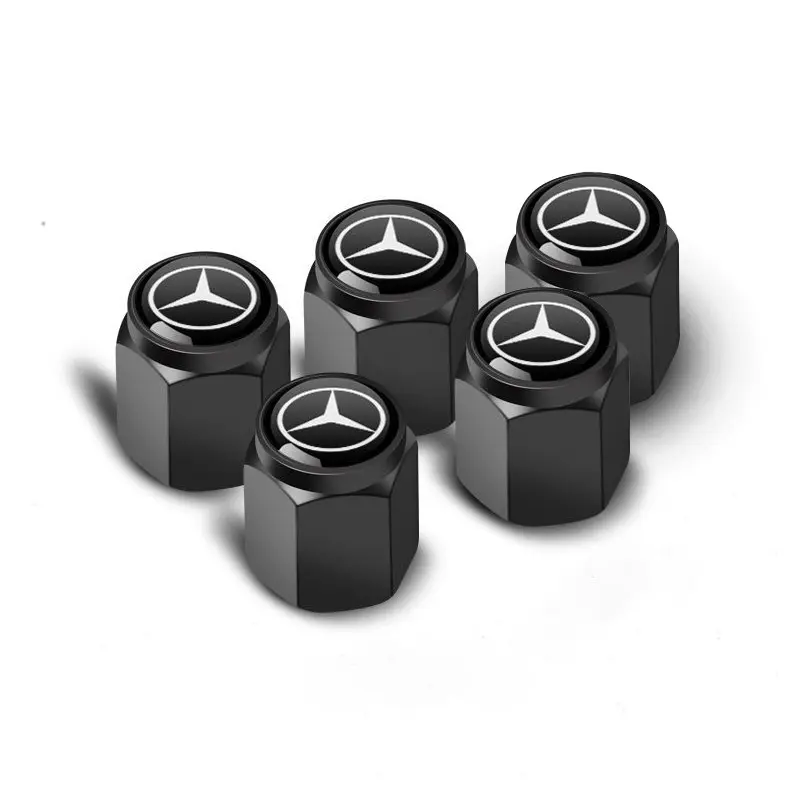 5PCS Metal Car Wheel Tire Valve Caps Air Stem Dust Cover Dustproof for Mercedes Benz Amg Glc Glb Gle Cla Clk W206 W204 W205 W212 W213 Auto Accessories