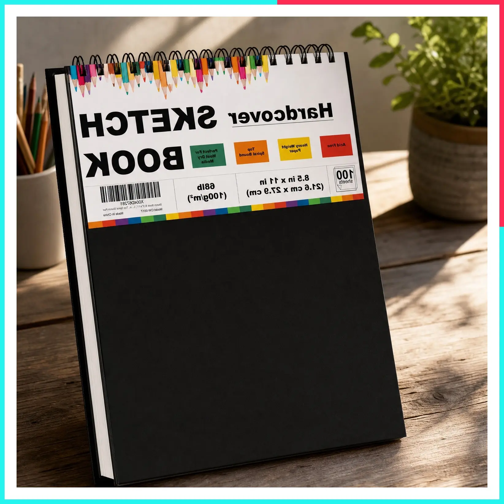 8.5" x 11" Sketch Book, 100 Sheets Hardcover Sketchbook, 68 lb/100 GSM Drawing Paper, Top Spiral Sketch Pad for Kids & Adults, Classroom Art Supplies
