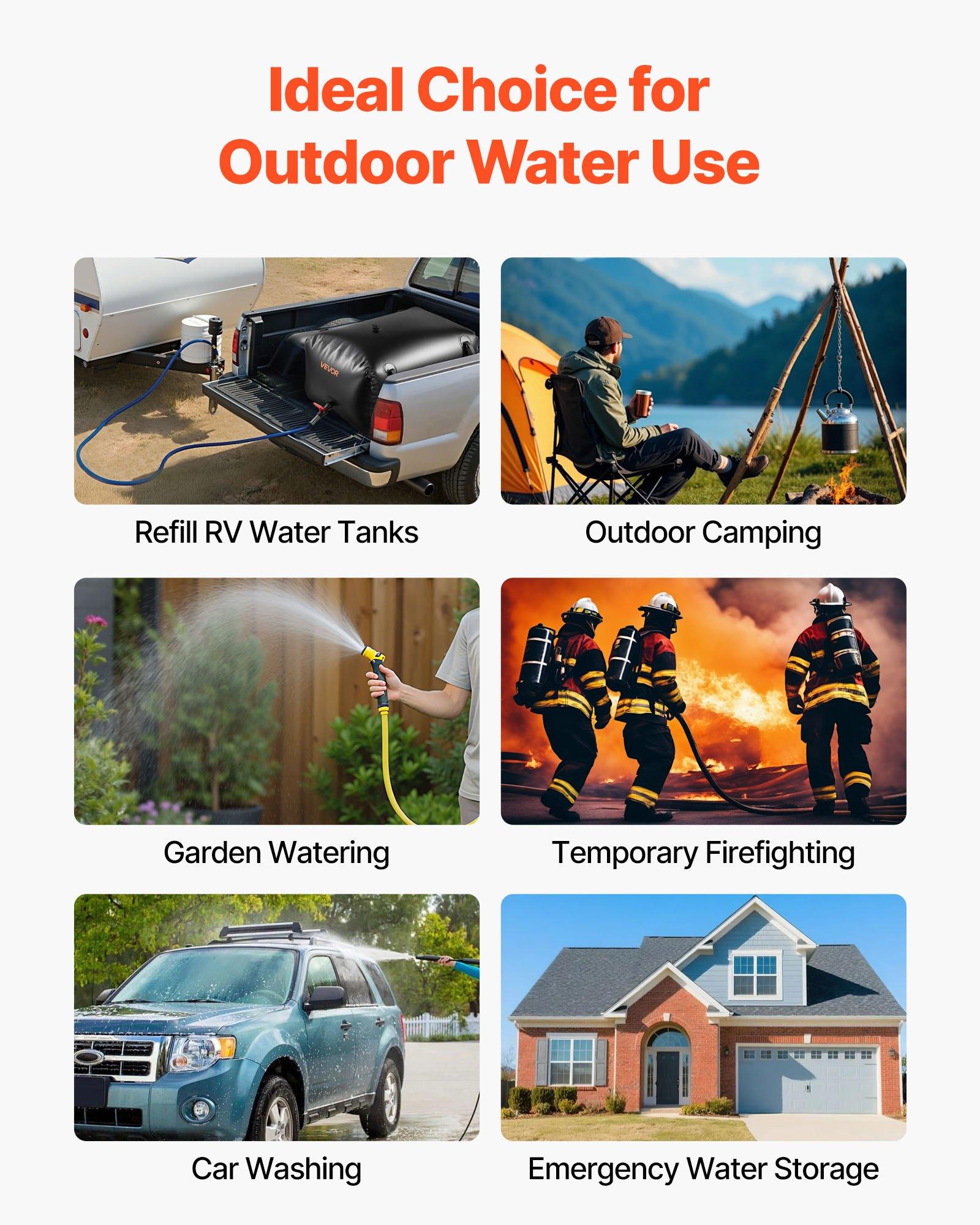 VEVOR Water Storage Bladder, 63.4 Gal Collapsible Water Storage Bag, Wear-Resistant 1000D PVC Soft Waters Bag, Leakproof Camping Tank Containers for Garden Irrigation RV Emergency Use, Black