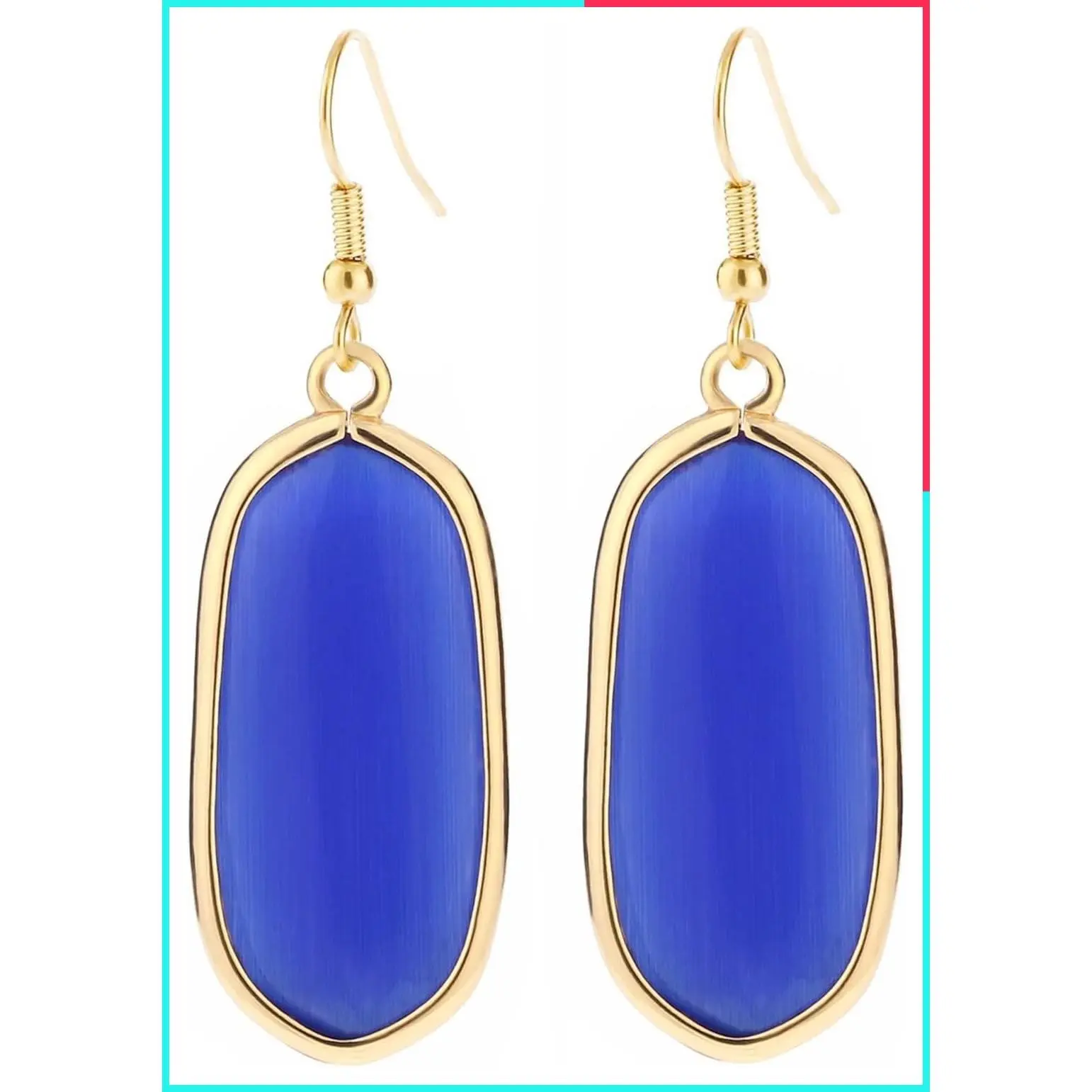 Natural Crystal Healing Stone Drop Dangle Earrings for Women - Lightweight Quartz Oval Birthstone Earrings, Multiple Colors Available