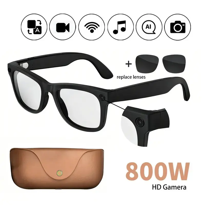 Hd5 Ultra Camera Smart Glasses, Ai Voice Control, Lightweight Office Goggles, Customer Visit Recording, 1600*1200 Resolution