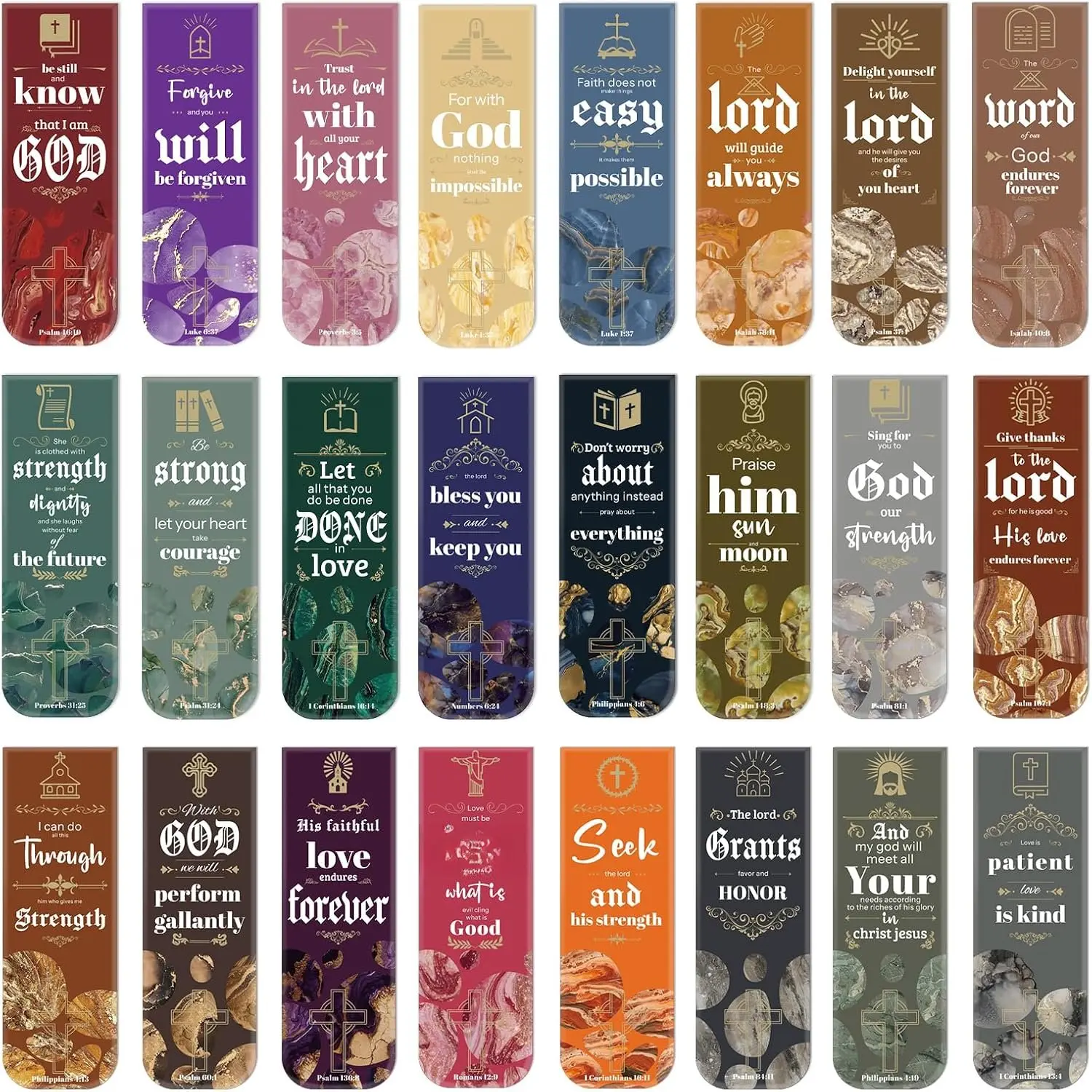 48 count  Verse  Bookmarks, 24 Styles, Christian Page Clips | Paper And Full- Design, Double-Sided Hold, 2.3 x 0.8 In, For  Reading, Gifts, School And Office Use