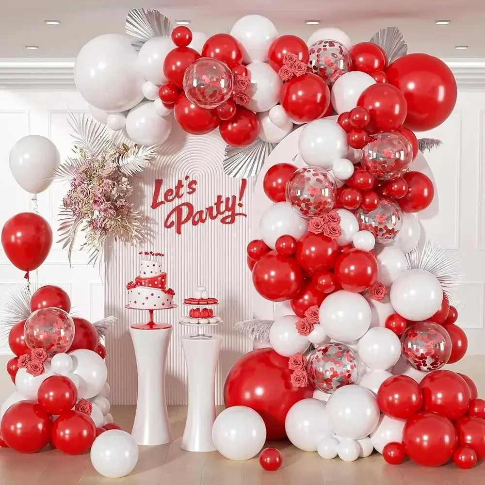 108PCS Red White Balloon Kit with Confetti Balloons - for Baby Shower, Wedding, Anniversary, Engagement, Birthday Party Decor, Balloons for Balloon Arch, Balloon Decorations