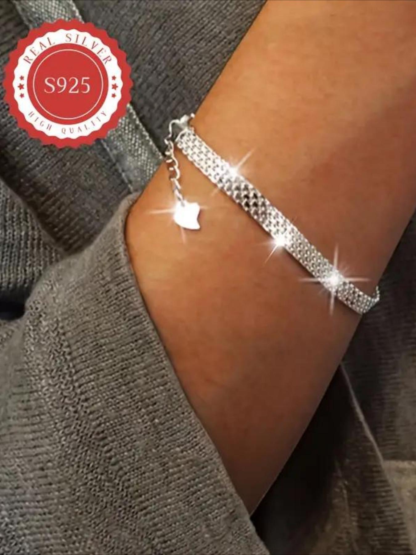 S925 Sterling Silver Wide Chain Bracelet, Elegant Trendy Chain Bracelet for Men and Women, Bracelet Perfect for Gift Idea