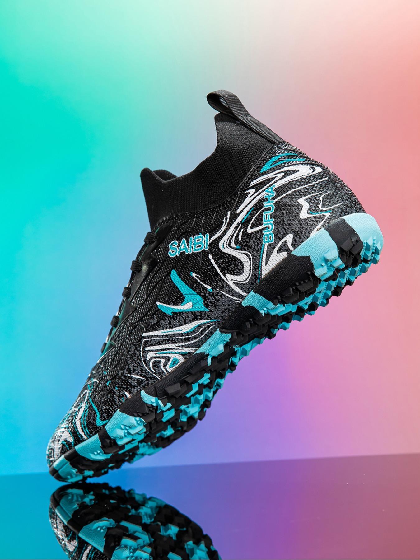 Unisex's Sporty Random Pattern Lace Up Soccer Shoes, Breathable Comfortable Football Boots, Non-slip Football Shoes for Outdoor Training & Competition