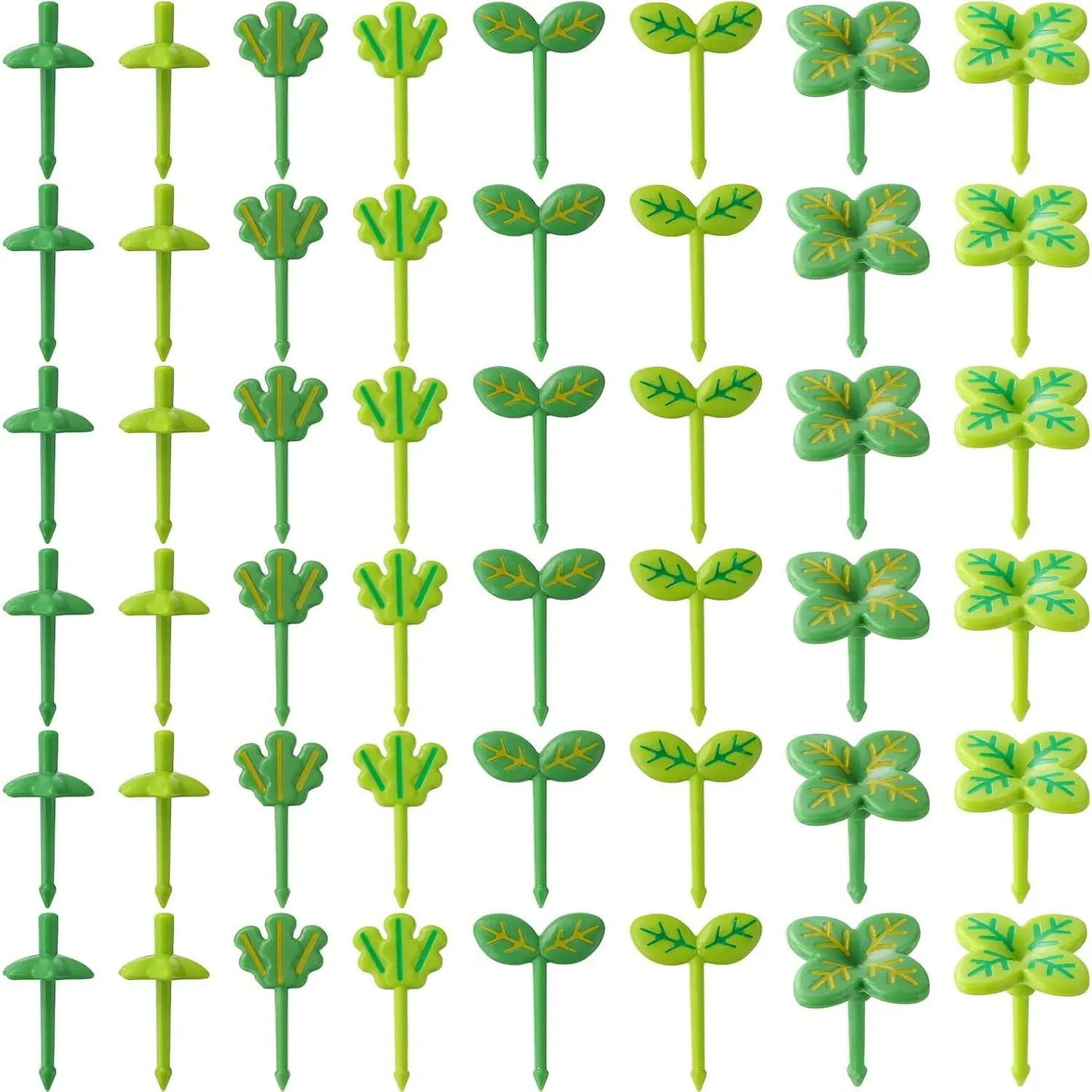 64 count   Pick Leaves Series Bento Box Fruit Picks Decorative Plastic Bento Box Accessories Mini Fruit Fork Kawaii Stick Cute Salad Toothpick for Party Lunch Decor, 8 Styles