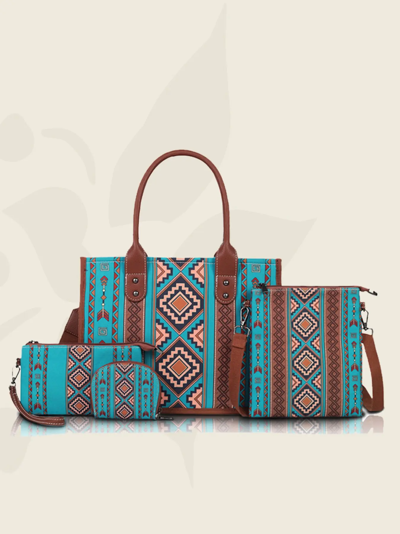 Boho Style Canvas Baozi Mother-And-Child Tote Bag Set, Four-Piece Handbag Collection, Large Capacity, Ethnic Wind Design