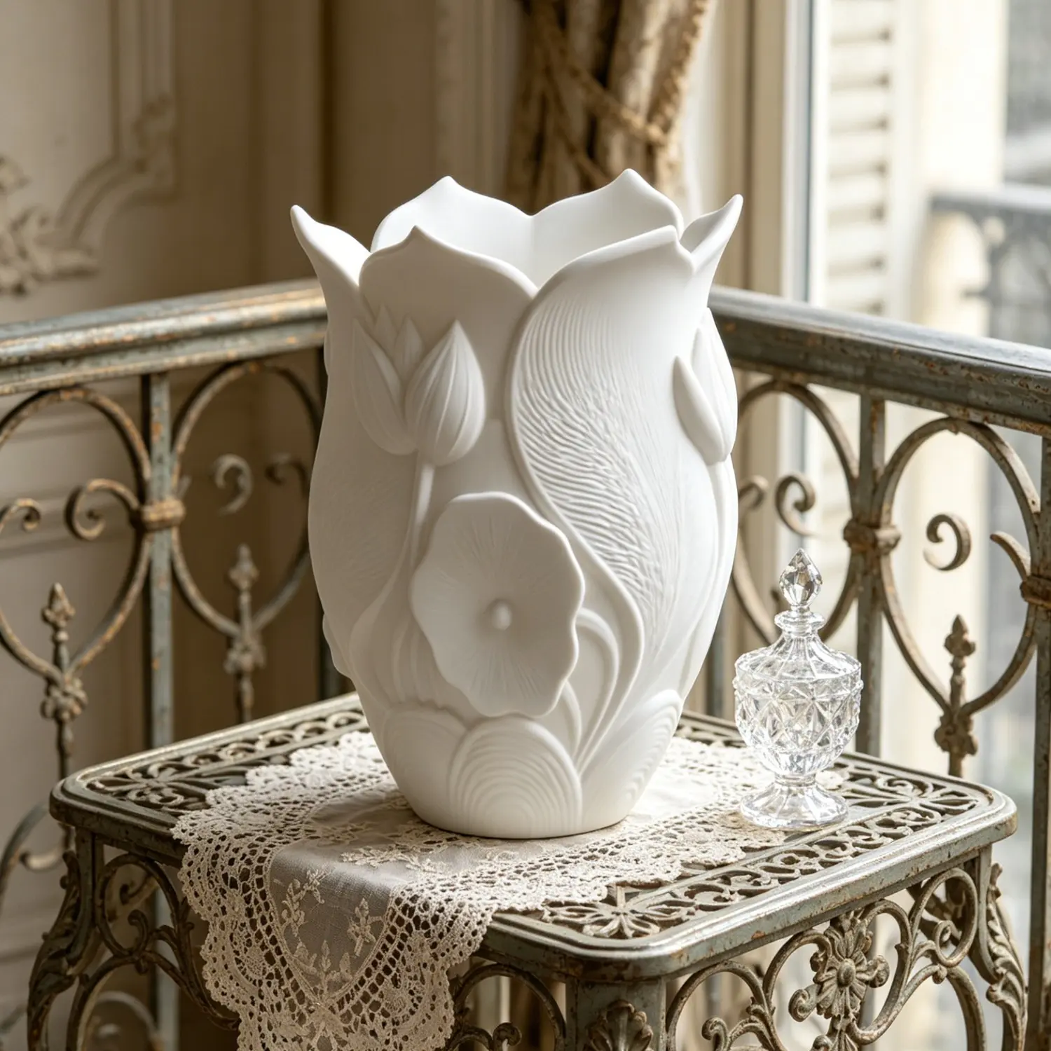 Romantic Lotus Leaf Relief White/Black Plastic Vase, Decorative Ornament for Dry Flowers And Artificial Flowers on The Living Room Entrance Table, Bedroom Nightstand Soft Decoration Vase, Photography Prop for B&Bs And Hotels
