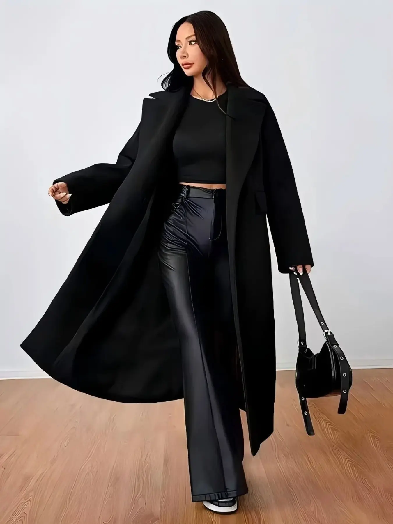 Autumn Winter Essential Coffee Color Coat, Large Lapel Loose Fit High Waist Retro Long Jacket, Stylish Outerwear for Cold Weather