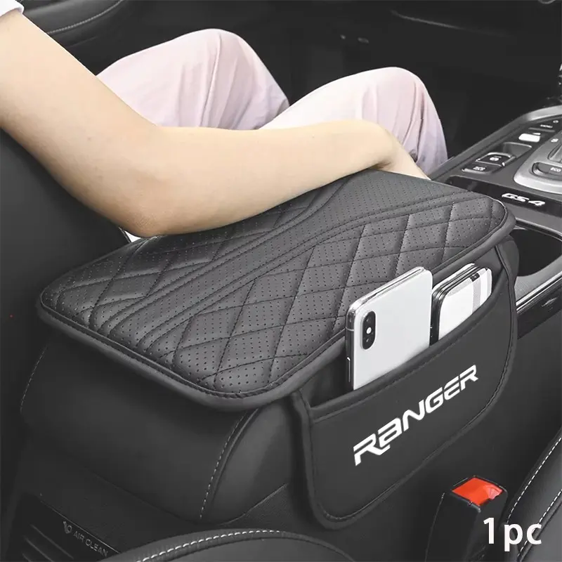 Ford Ranger Center Console Floor Mat, Diamond-Patterned Quilted Leather Elbow Pad, Side-Mounted Storage Bag, Interior Accessories