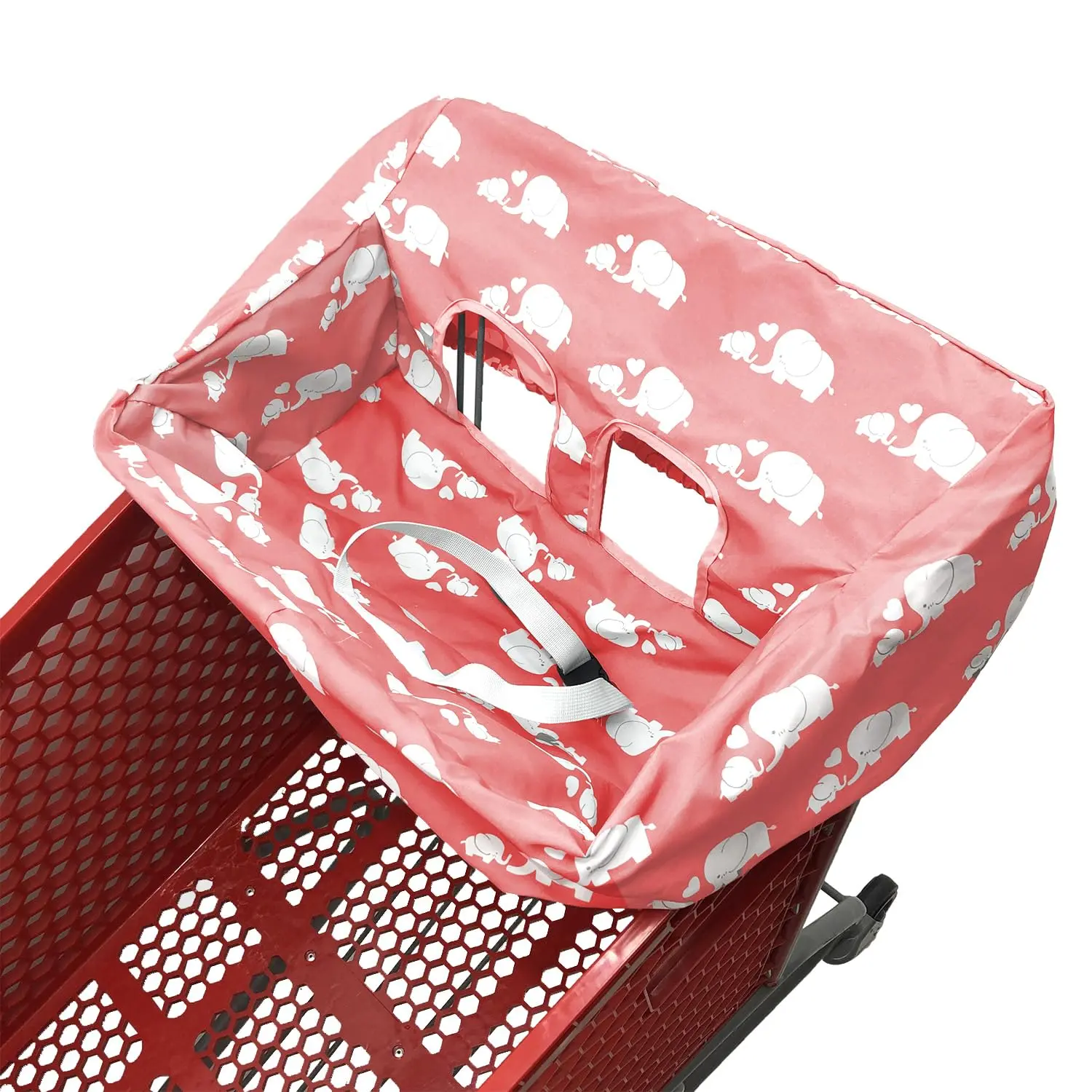 Portable Shopping Cart Cover |     High Chair and Grocery Cart Covers for Babies, Kids, Infants & Toddlers ✮     Includes Free Carry Bag ✮     (Simple Pink Elephant)