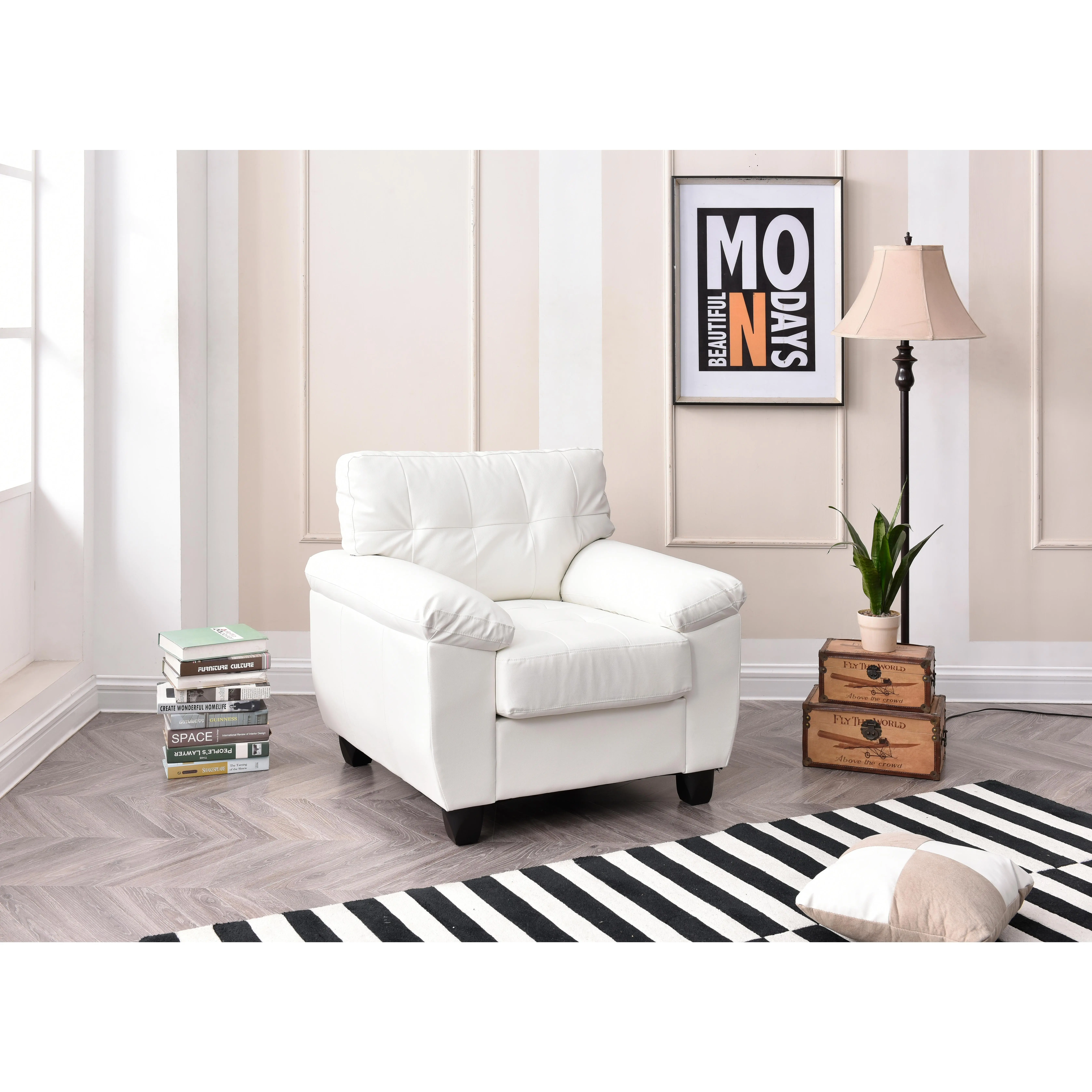 ARCH Modern Accent Chair White Upholstered Armchair for Living Room Bedroom Office Lounge Reading Room Compact Comfy Single Seat Contemporary Stylish Side Chair, Dining Room Chairs for Kitchen, Dining Room, Living Room, Restaurant Style Seating