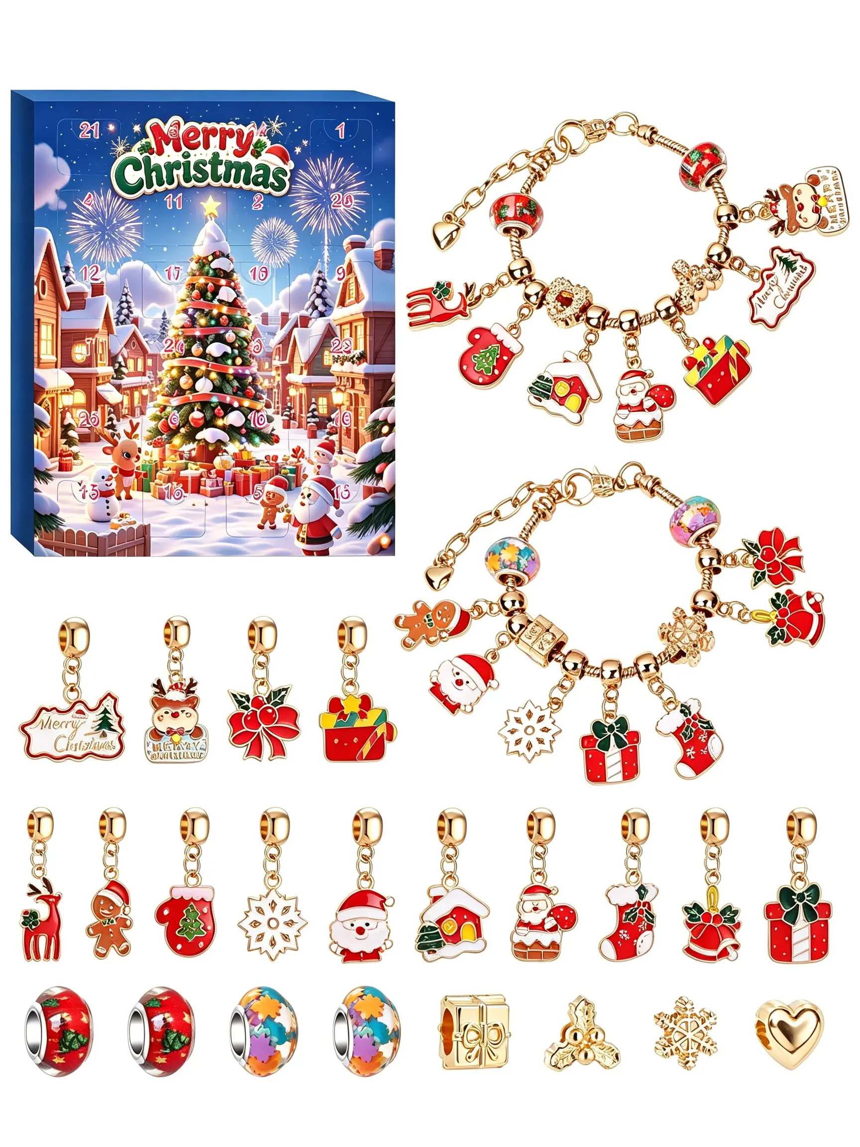 Exquisite Christmas Bracelets for Women and Girls Santa Claus Design Beaded Bracelets Countdown Calendar Poke Jewelry Fashion Accessories Birthday Gift for Her