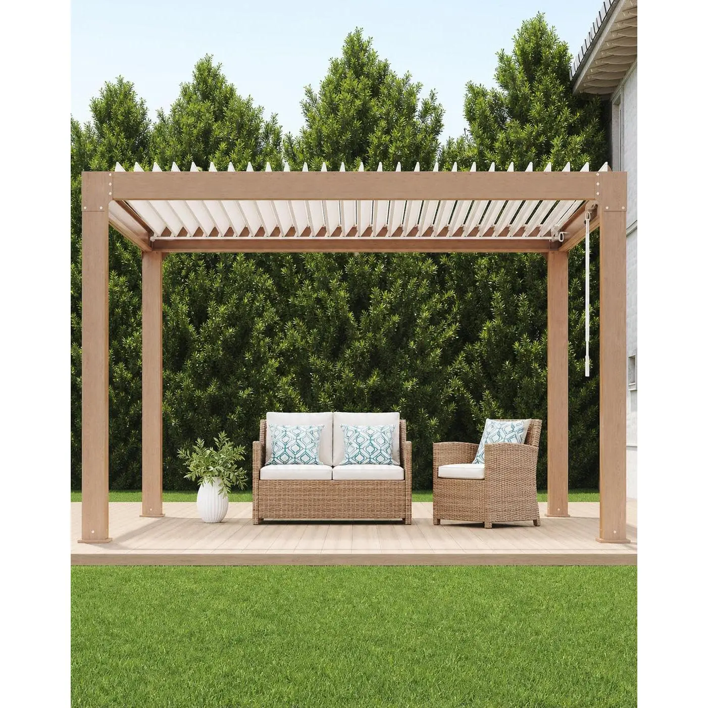 Garvee Louvered Pergola 10 ft x10', Outdoor Pergola with Adjustable Louvered Roof, Reinforced Aluminum Frame, Integrated Drainage System, Hardtop Gazebo for Patio, Deck, Wood Grain
