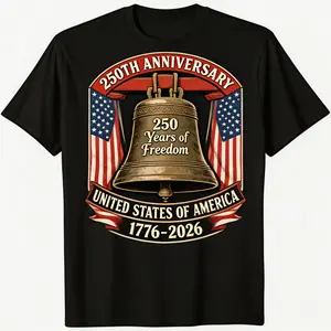 bk 250th Anniversary Liberty Bell Graphic Short-Sleeve Casual Round Neck T-Shirt, Historic American Symbol Commemorative Streetwear, Top Patriotic Gift For History Enthusiasts