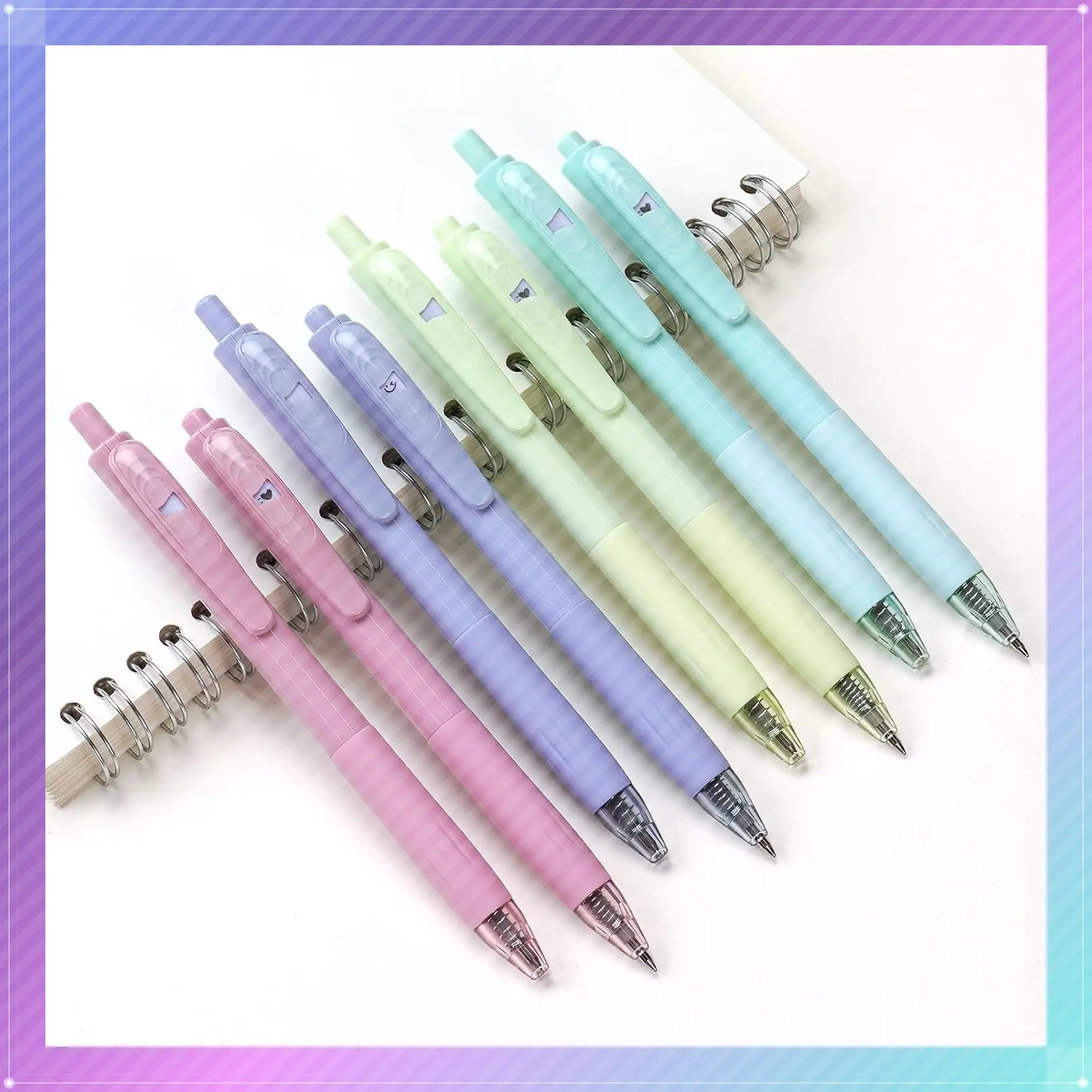 Retractable Gel Pens 0.7mm Medium Point, Black Ink Smooth Writing Pens 8 Count, No Bleed Smear Smudge, Vivid Color Barrels, Silent Click for Journaling Note TakingGift