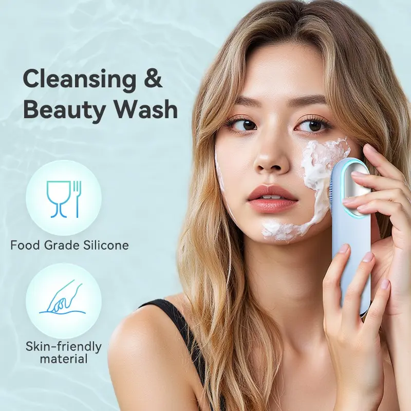 Heating Vibration Facial Cleanser Brush, Multi-Speed Electric Silicone Face Brush, Gentle Exfoliation, Deep Cleaning, Unisex, Facial Cleansing Tool