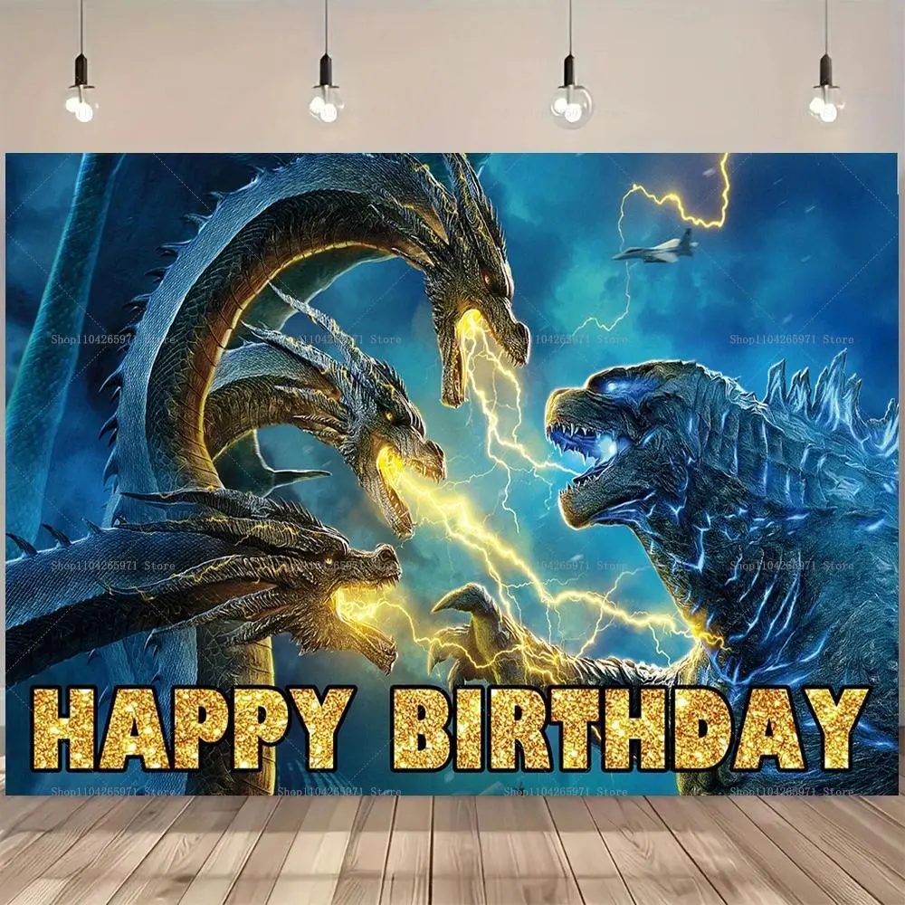Godzilla vs King Kong Monster Tapestry Wall Hanging, Polyester Cartoon Clash Theme Backdrop, Room Decorative Home Decor for Kids Birthday Party, Wedding, Father's Day Family Gift & Photography Studio Prop Banner
