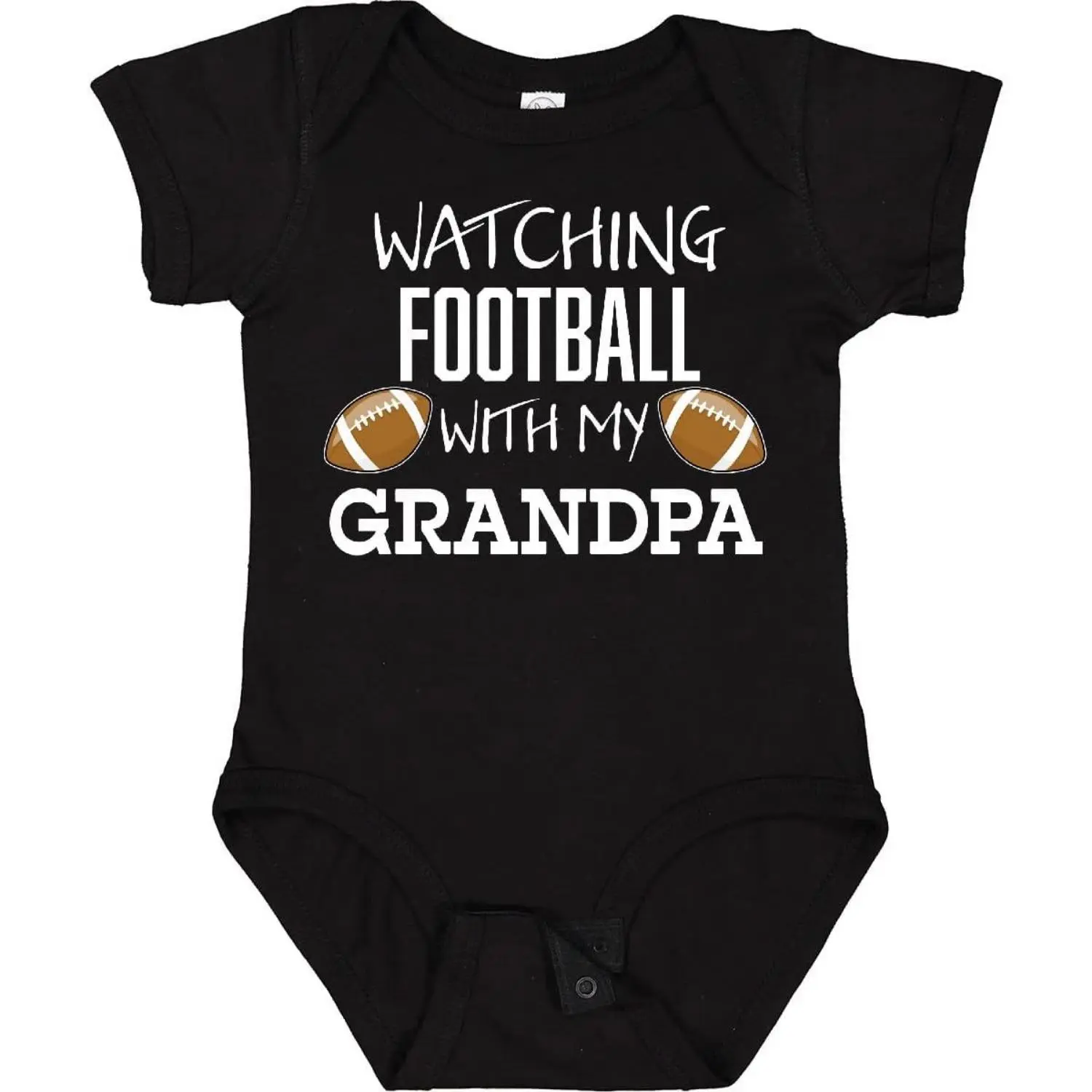 Infant Baby Boys Girls Black Bodysuit Funny "Watching Football With My Grandpa" Print Onesie Cute American Football Slogan Newborn Summer Romper Grandpa Gift, Polyester, Elastane