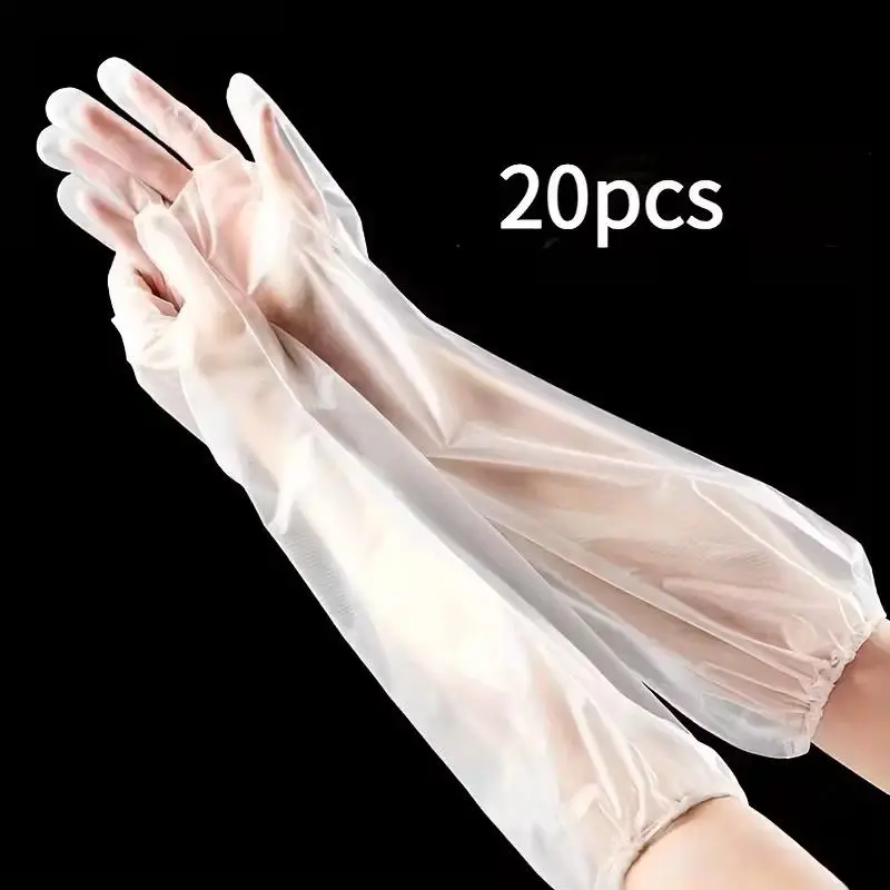 20Pcs Long Disposable Plastic Cleaning Gloves, Anti-Slip Multi-Purpose Household Gloves For Dishwashing Sweeping And Daily Home Cleaning, Non-Alcoholic Safe Kitchen Gloves