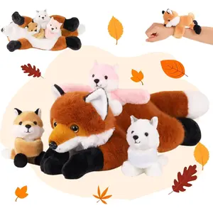 4 in 1 Fox Stuffed Animal Plush Set, 19" Large Mommy Stuffed Red Fox Plush Toy with 3 Baby Foxes Inside, Huggable Fox Plushies Pillow Gifts for Kids Christmas Birthday Party Favor