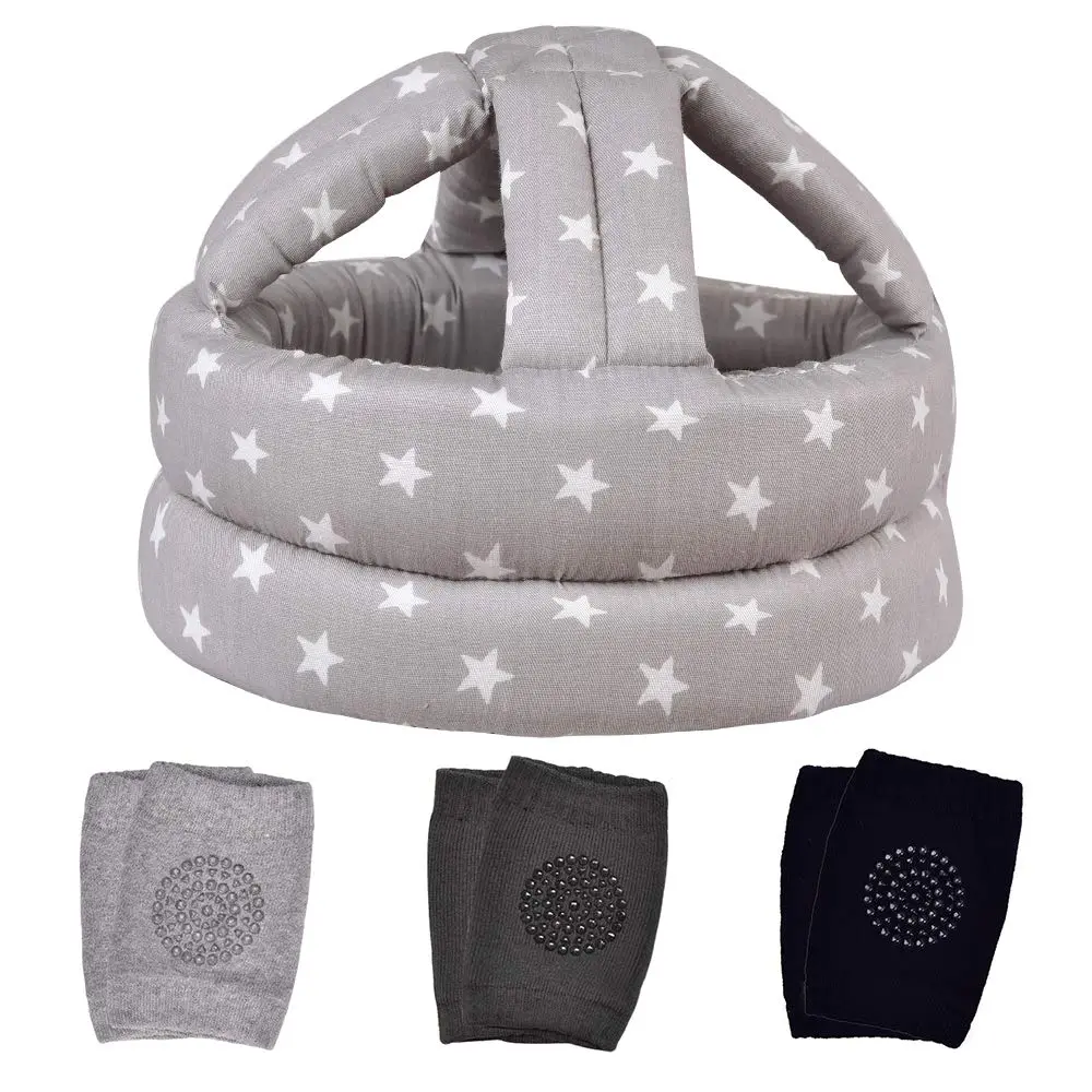 Baby Helmet & Baby Knee Pads for Crawling,Infant Helmet & Walking Baby Helmet,for Age 6-36 months, Gray Star(A)