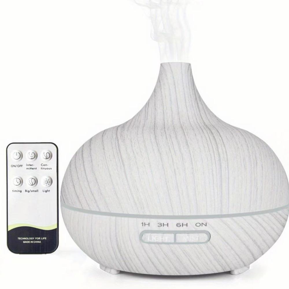 500ml Aromatherapy  Diffuser Wood Grain Remote Control Ultrasonic Air Humidifier Cool 7 Color LED Light