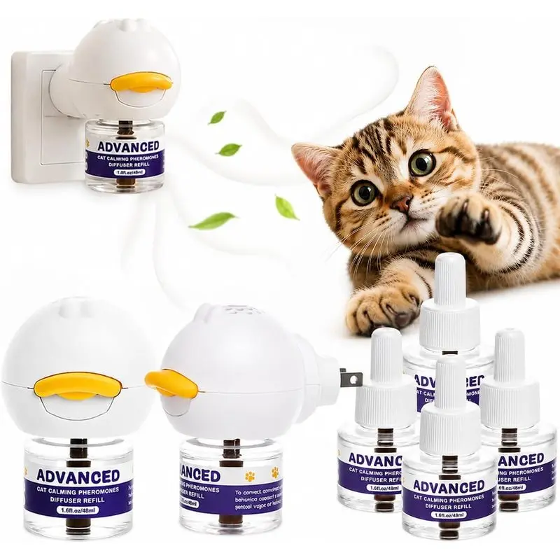 Cat Calming Scent Diffuser with Advanced Pheromone Technology - 2 Plug-In Diffusers, 4 Refills, 120-Day Use for Multi-Cat Homes, Reduces Stress, Urine Spraying, Scratching, Hiding