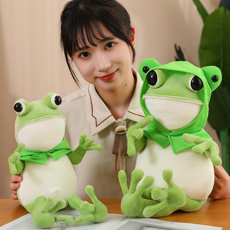 45/60/80CM Kawaii Cloak Frog Plush Toy Soft Stuffed Animal Lovely Hat Big Eyes Anime Doll Hug Pillow Birthday Xmas Gifts