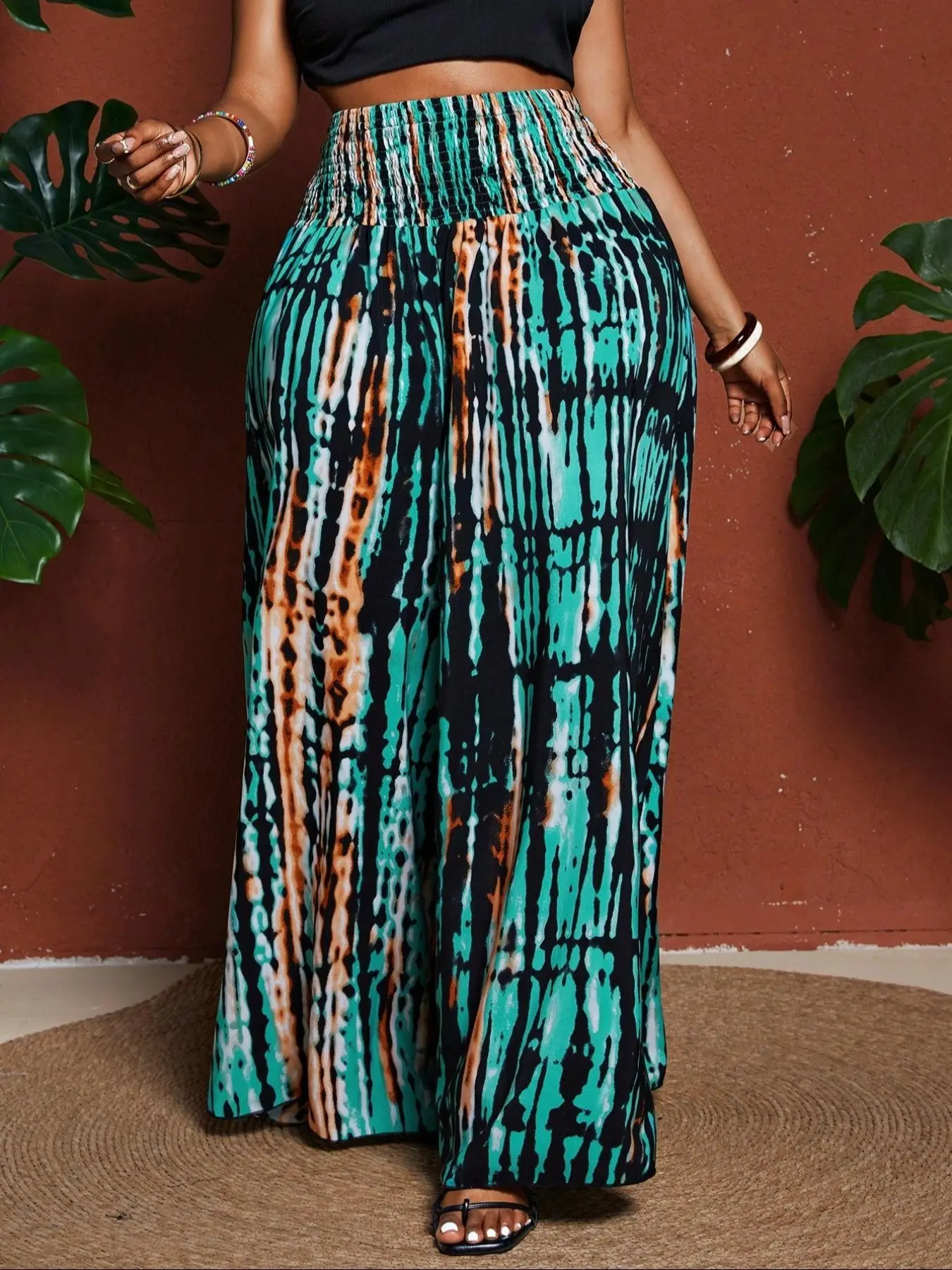 Plus Size Loose-Fit Vacation Pants, Comfortable Casual Wear for Women & Men, Tie-Dye Pattern, Ideal for Travel & Daily Use