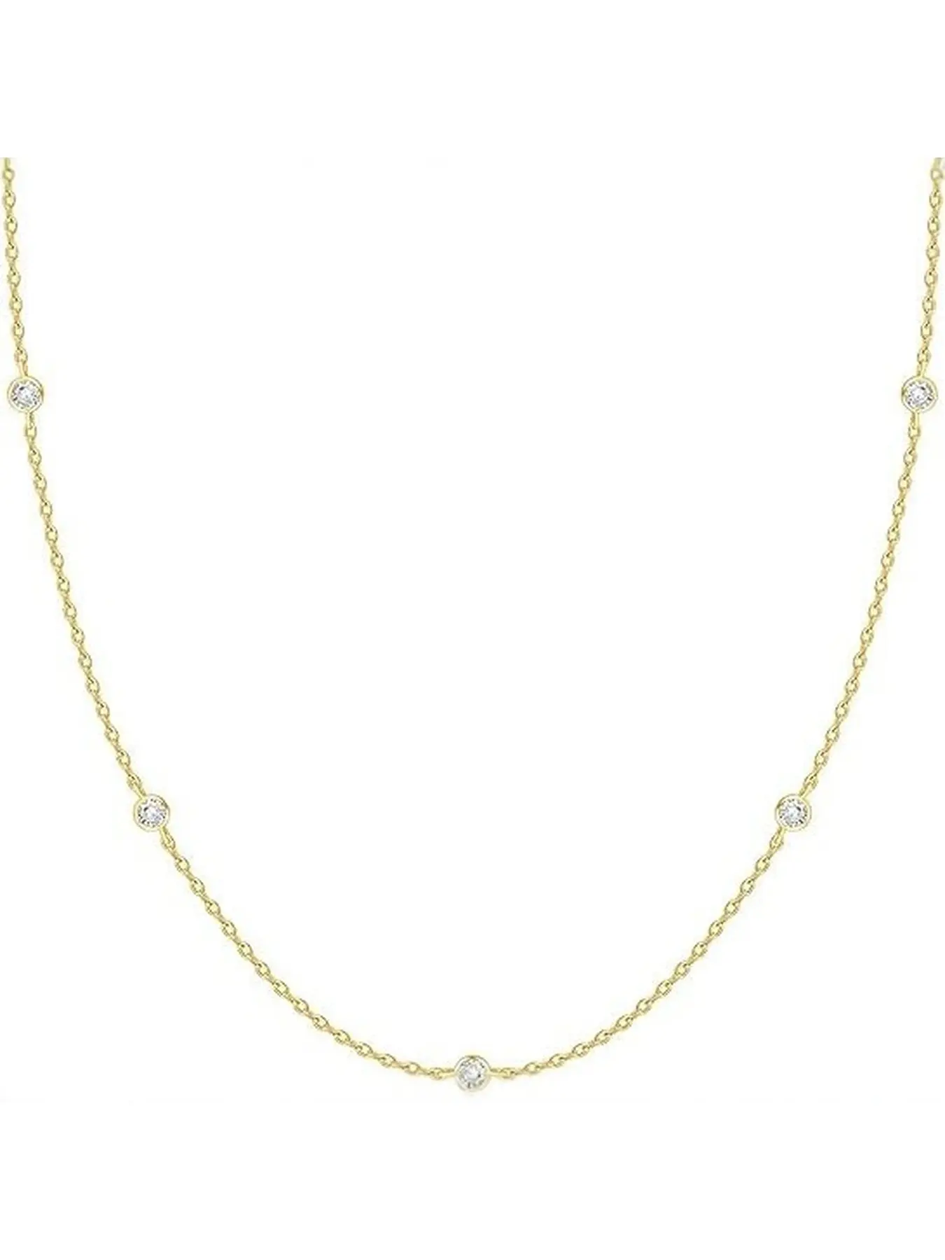 Gold Station Necklace for Women Men, 304 Stainless Steel with 18K Gold Plated, Waterproof Tarnish-Free CZ Diamond By-The-Yard Chain, Hypoallergenic Minimalist Everyday Jewelry