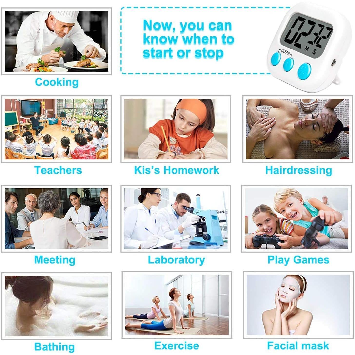 2 Pack Digital Kitchen Timer II 2.0, Big Digits, Loud ,  Backing, Stand, for Cooking Baking   Office (White) (2 Pack)