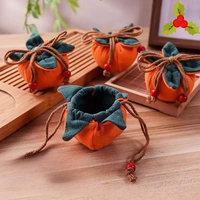 4-Piece Set Cloth Persimmon Sachet Pouches, Lightweight Cute Fabric Drawstring Empty Bags for Party Gift Pack, Reusable Jewelry Organiser (Sports & Outdoor Accessories Gym Bags Compatibility), 4-Piece Set Empty Bags
