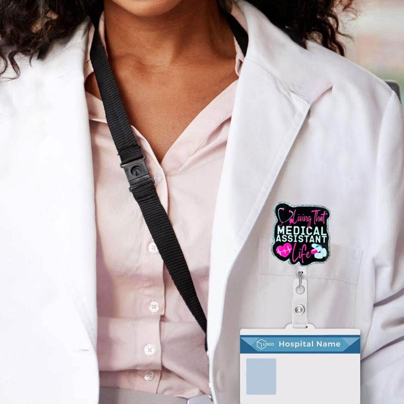 Medical Assistant Life Retractable Badge Reel, 1 Count Acrylic ID Holder with Clip, Funny Badge Reel for Nurses, Doctors, Students & Office Staff, School Supplies 2024