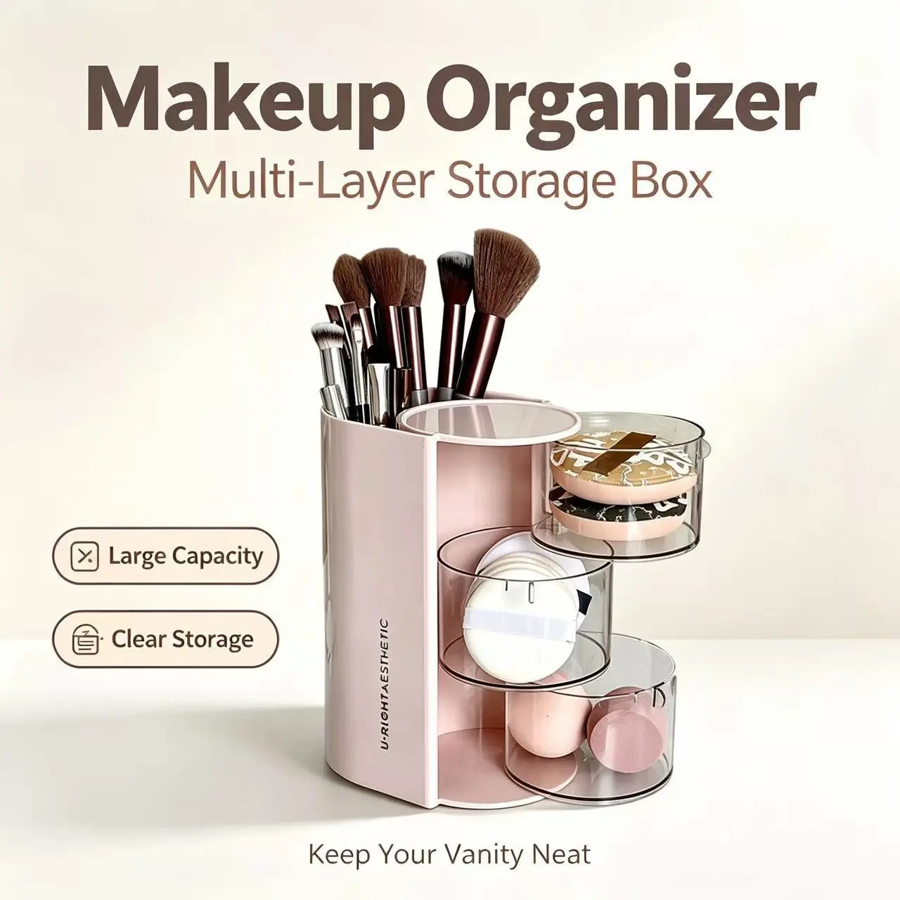 1pcs Makeup Sponge Organizer, Desktop Brush Rotating Rack, Cosmetic Storage Box, Hair Accessories Holder, cosmetics organizer storage, Simple Design for Bedroom Vanity