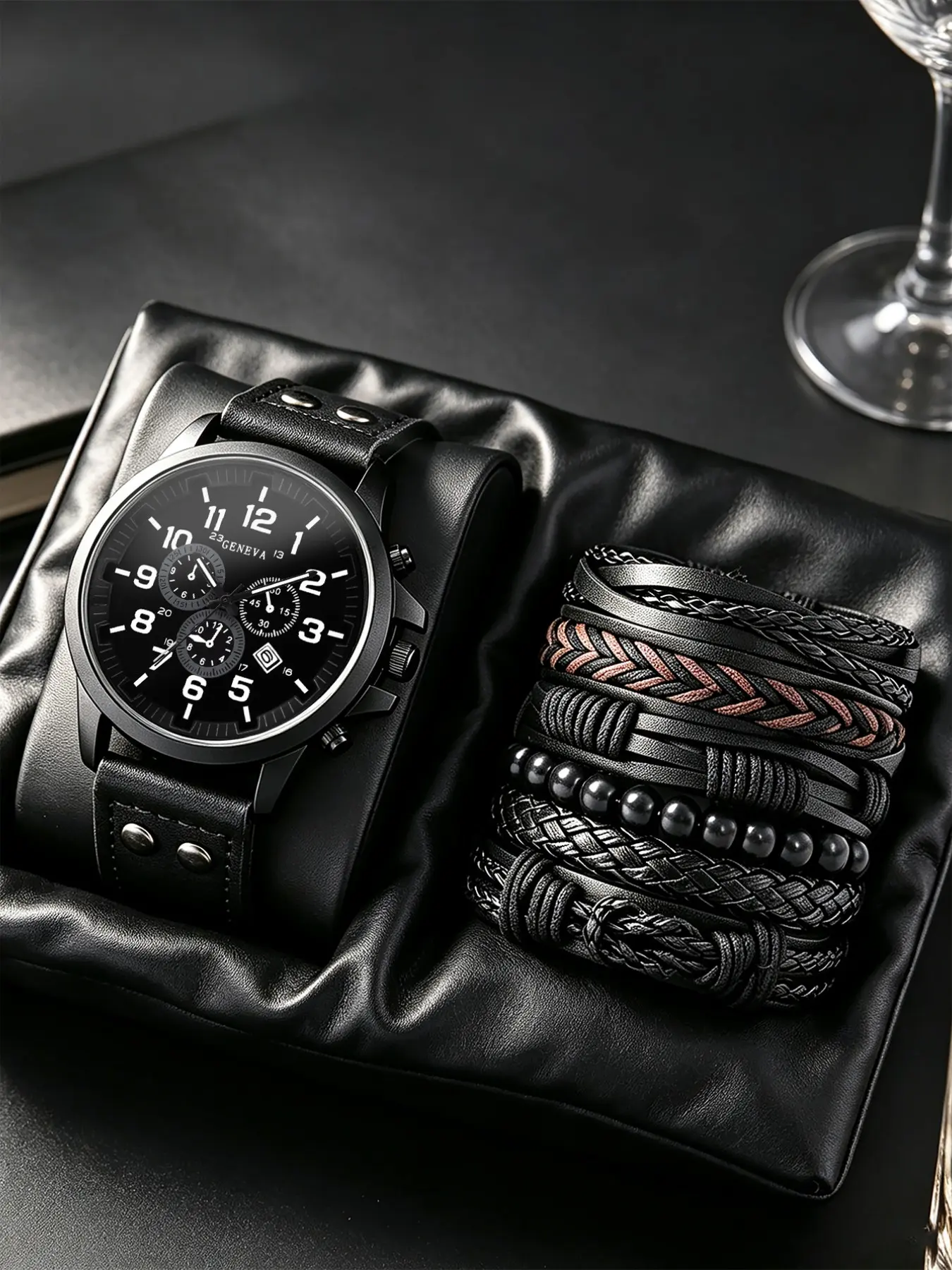 Men's New Calendar Watch Set, Versatile Leather Strap, Daily Wear, Father's Day Gift, Fashionable Quartz Watch, Dial, 43mm Alloy Case