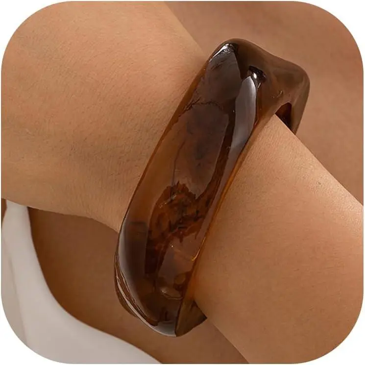 Chunky   Bracelet for Women,Colorful Thick Square Bracelet  Wide Irregular Geometric Plastic Bangle Bracelets Wristbands Punk Party
