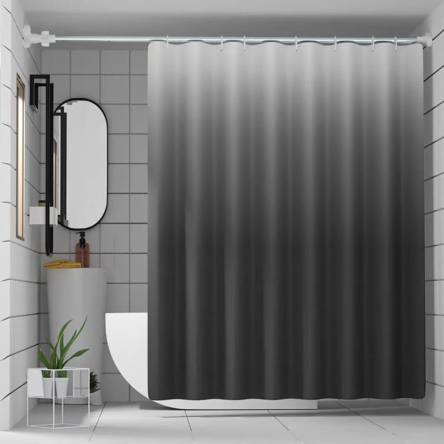 Gradient Shower Curtain Liner, 4g Peva Waterproof Plastic, 71x71 Inches, Metal Grommets, Magnetic Weights, 12 Hooks