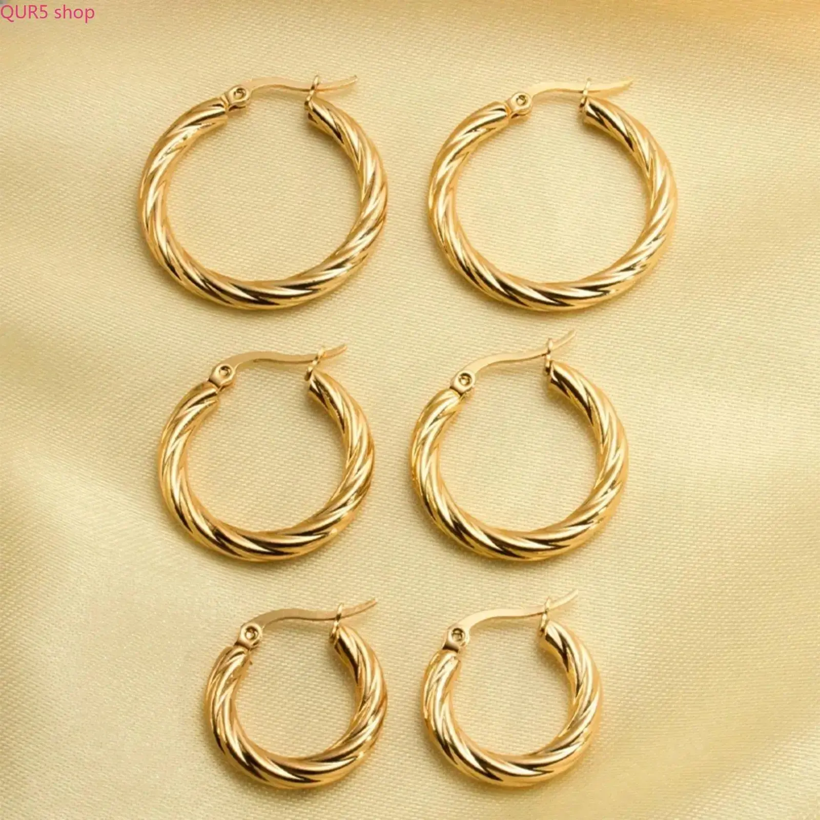 3 Pairs Women Vintage Twisted Hoop Earrings, Gold Plated Stainless Steel Stackable Twist Hoops, Minimalist Unisex Jewelry For Daily, Party, Summer Vacations And Beach Matching, Ideal Holiday Gift Accessory