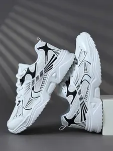 Unisex Geometric Dad Shoes, Breathable Mesh, Shock Absorbing Thick Sole, Non-Slip Outdoor Casual Sneakers, All-Season Sporty Style