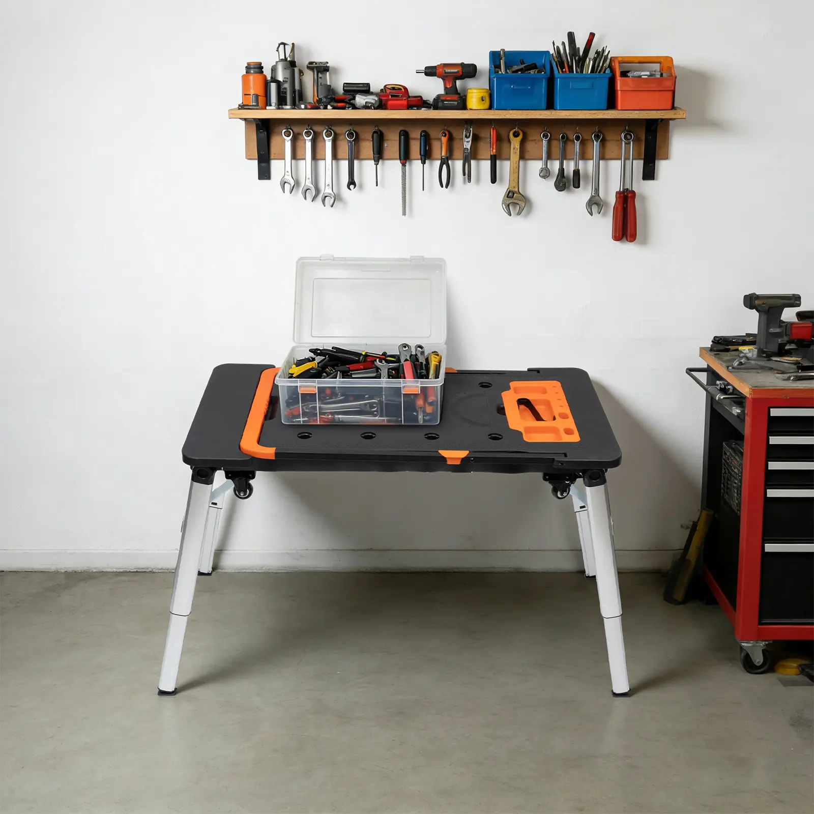 7 in 1 Folding Workbench 250kg for Auto Repair Woodworking Construction Use