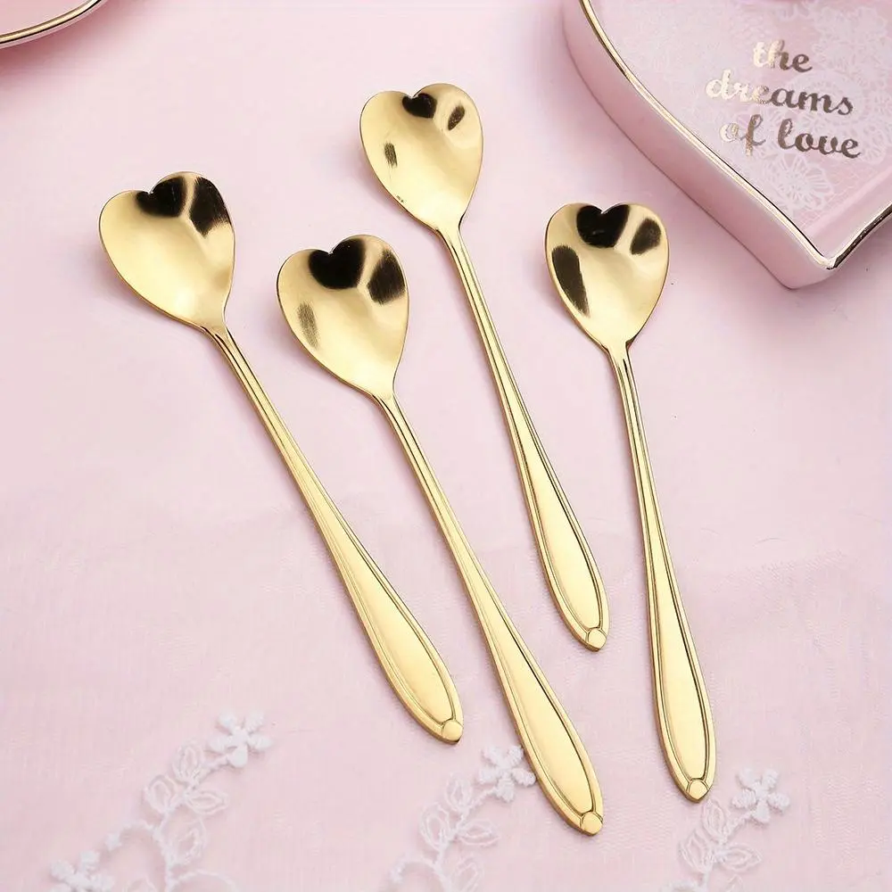 Stainless Steel Cherry Blossom Spoon Home Cutlery Seasoning Spoon 4pcs Stainless Steel Heart-Shaped Coffee Spoon, Creative Stirring Spoon, Dessert Spoon, Christmas Party Restaurant Supplies, Tableware Kitchen Item