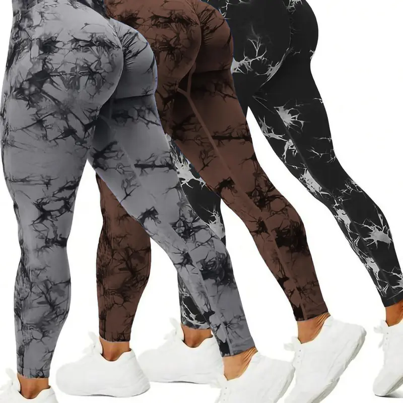 Qfen Sport High Waist Tie Dye Skinny Trousers, Elastic Gym Yoga Pants, Athletic Wear for All Seasons, Women's Activewear, Fitness Pants Workout Sportswear